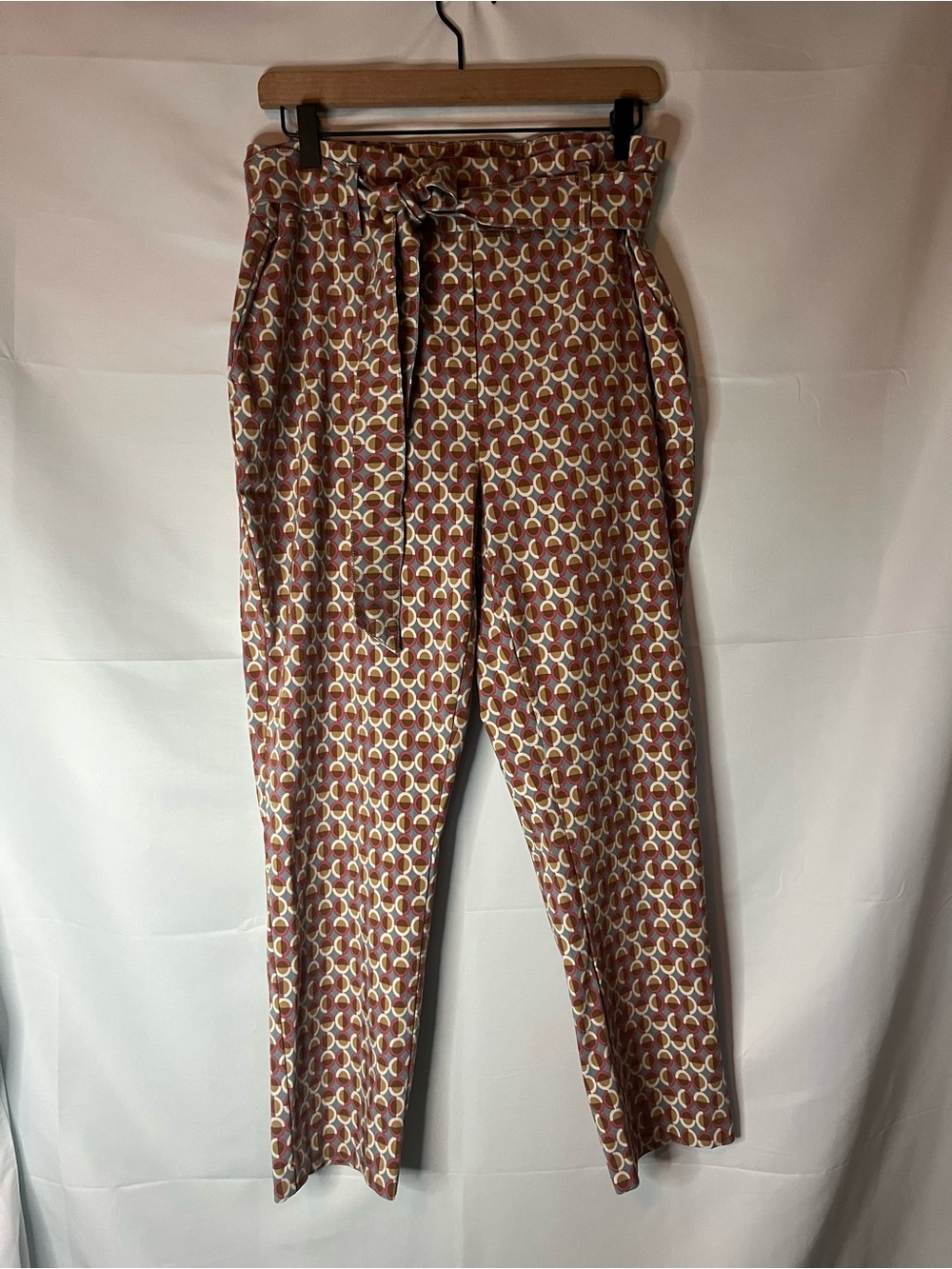 Jules & Leopold Rust, Cream & Yellow Geometric Tie-Waist Cropped Pants